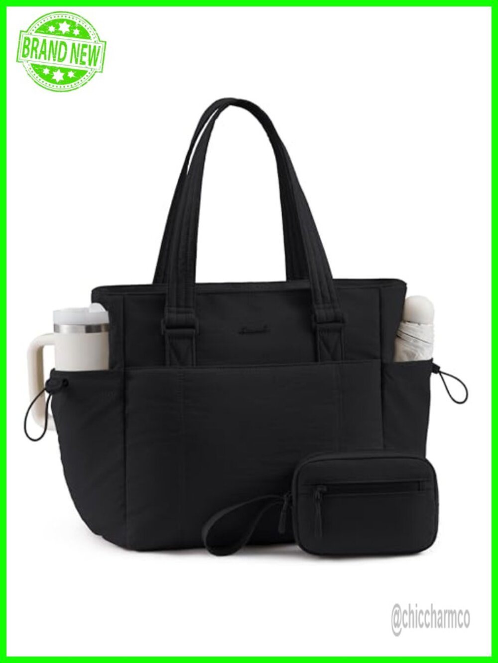 LOVEVOOK Quilted Laptop Tote Bag with Cup Holder, Travel Shoulder Handbag